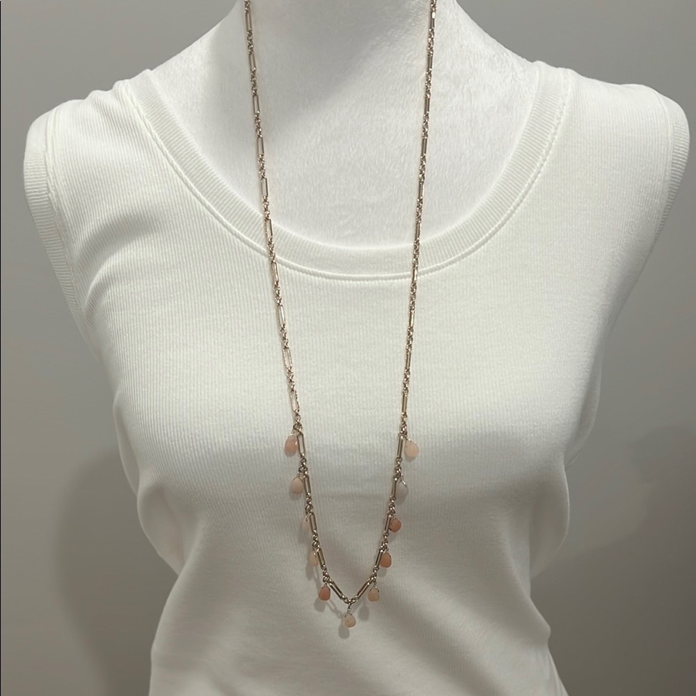 Loft Paperclip Necklace with light colored peach stones | OS